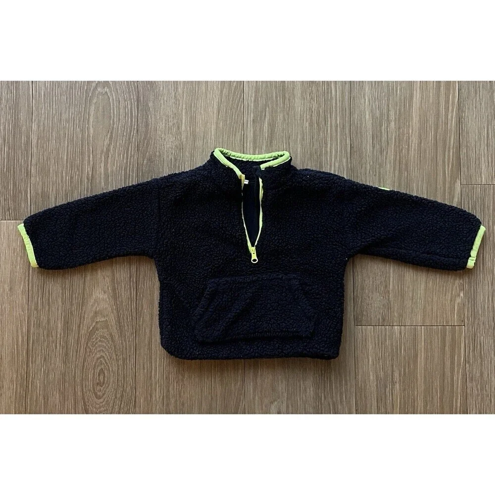 Baby GAP Sherpa Quarter Snap Sweatshirt Pullover Size 18-24 Months Navy Blue